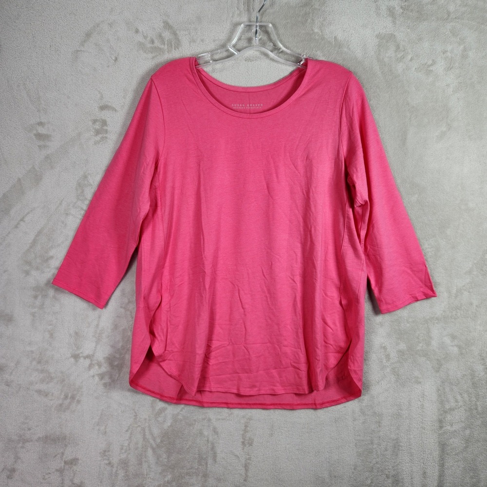 Susan Graver Weekend Size Medium Petite Paradise Pink Comfy Cotton Tunic A390480